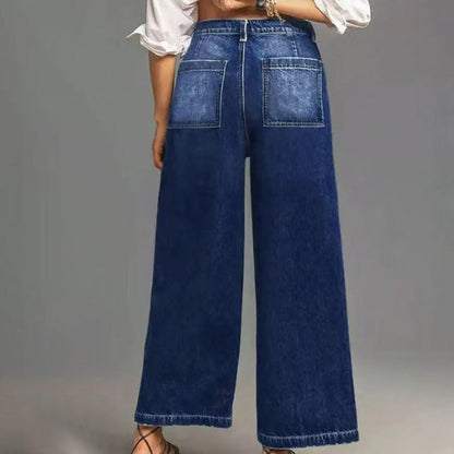 📢📢48 % RABATT!!⏰Casual høyhalset jeans med vid ben for kvinner