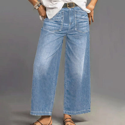 📢📢48 % RABATT!!⏰Casual høyhalset jeans med vid ben for kvinner
