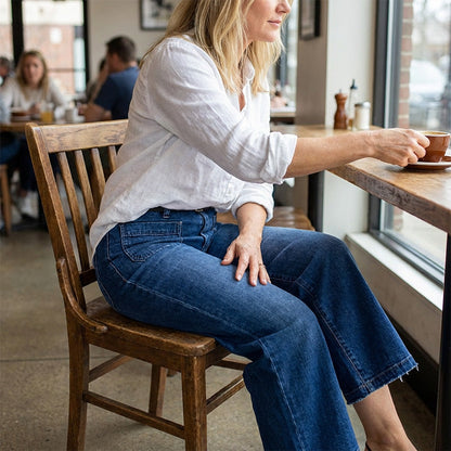 📢📢48 % RABATT!!⏰Casual høyhalset jeans med vid ben for kvinner