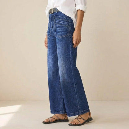📢📢48 % RABATT!!⏰Casual høyhalset jeans med vid ben for kvinner
