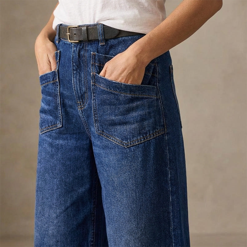 📢📢48 % RABATT!!⏰Casual høyhalset jeans med vid ben for kvinner