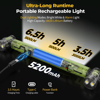 💡 48 % RABATT – Oppladbar arbeidslysbjelke 3000 LM | Vanntett IPX4, 360° krok og bærbar