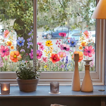 💘Valentinstilbud: 48 % rabatt!🌸 Vindu fullt av liv: Vindusklistremerke med fargerik blomsterbukett – Ingen lim, ingen problemer!