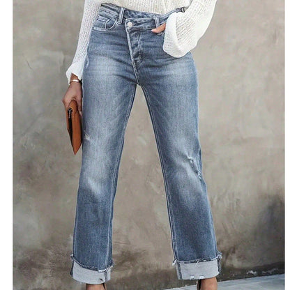 Damejeans med høy midje og rette ben i stretch