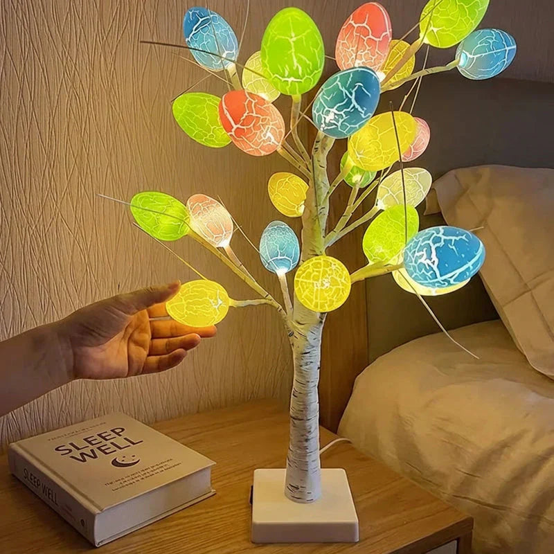 ✨Bordbjørk med 24 LED-belyste egg🌳💡