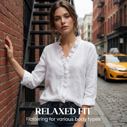 ✨ Uanstrengt elegant til hverdagsbruk – Premium bluse med volanger og V-hals! ✨