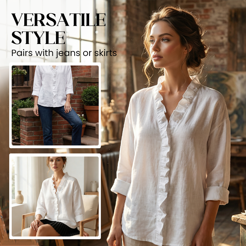 ✨ Uanstrengt elegant til hverdagsbruk – Premium bluse med volanger og V-hals! ✨