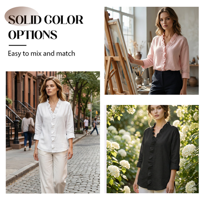 ✨ Uanstrengt elegant til hverdagsbruk – Premium bluse med volanger og V-hals! ✨