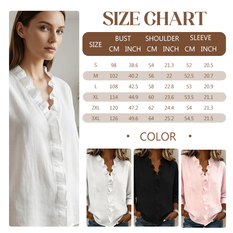 ✨ Uanstrengt elegant til hverdagsbruk – Premium bluse med volanger og V-hals! ✨