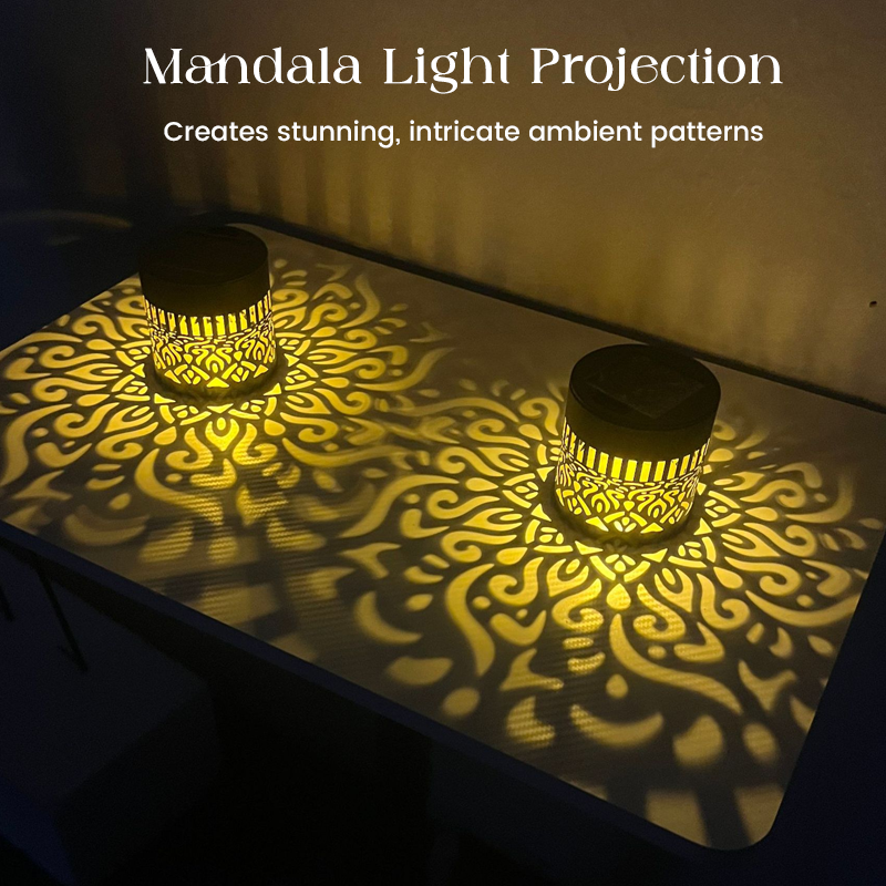 ☀️ Solcellelampe i mandala-design for hage og terrasse – 2-i-1 gulvlampe og vegglampe – Dekorativ belysning med vintage-effekt – Rustfri og holdbar