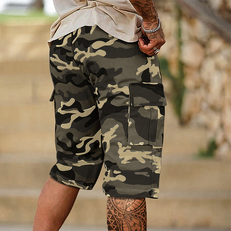 🟩 48 % RABATT 🗺️ | Camouflage-cargoshorts for menn – mange lommer og avslappet passform