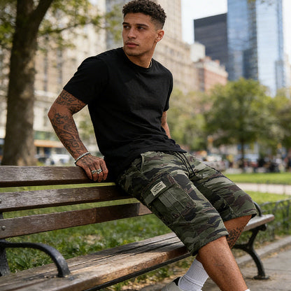 🟩 48 % RABATT 🗺️ | Camouflage-cargoshorts for menn – mange lommer og avslappet passform