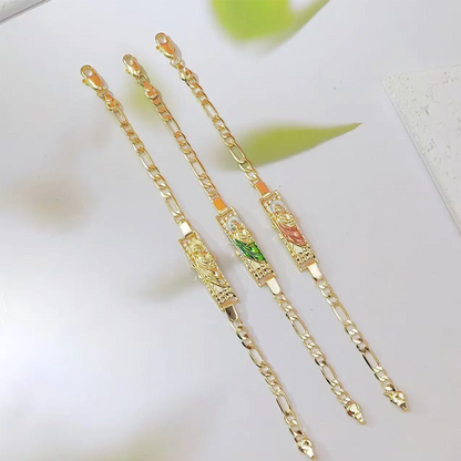 💎 48 % rabatt! 💎 Figaro-lenkearmbånd – Unisex gullfarget kjede med religiøse ikoner, slitesterkt og hypoallergenisk (3 utførelser) ⛓️🙏