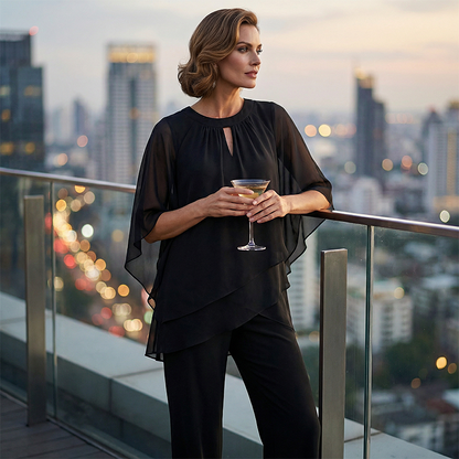 🔥Så lenge lageret rekker – 48 % rabatt!🎉Elegant todelt sett: bluse med asymmetrisk kant og vide bukser