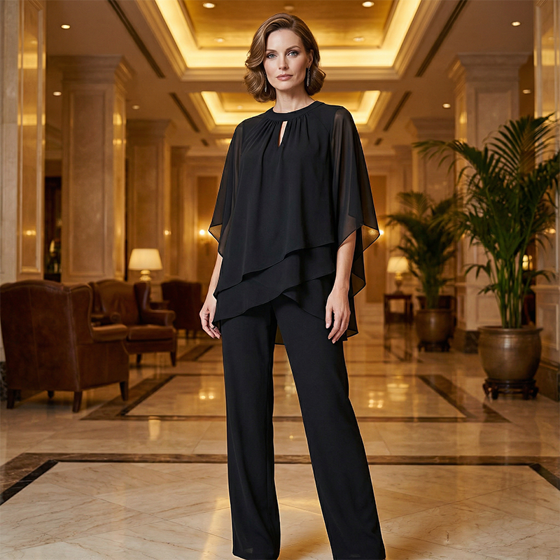 🔥Så lenge lageret rekker – 48 % rabatt!🎉Elegant todelt sett: bluse med asymmetrisk kant og vide bukser