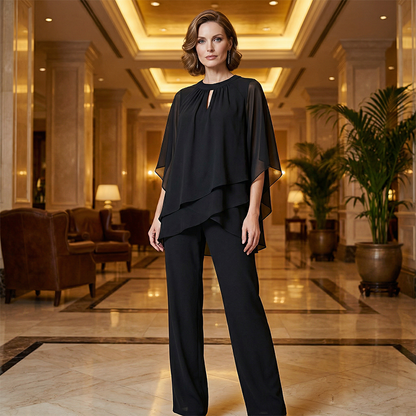 🔥Så lenge lageret rekker – 48 % rabatt!🎉Elegant todelt sett: bluse med asymmetrisk kant og vide bukser
