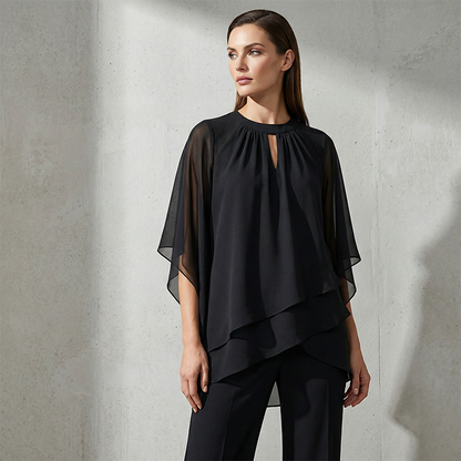 🔥Så lenge lageret rekker – 48 % rabatt!🎉Elegant todelt sett: bluse med asymmetrisk kant og vide bukser