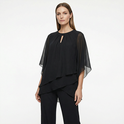 🔥Så lenge lageret rekker – 48 % rabatt!🎉Elegant todelt sett: bluse med asymmetrisk kant og vide bukser