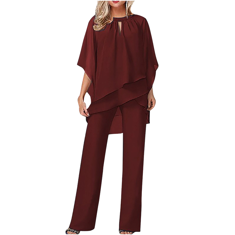 🔥Så lenge lageret rekker – 48 % rabatt!🎉Elegant todelt sett: bluse med asymmetrisk kant og vide bukser