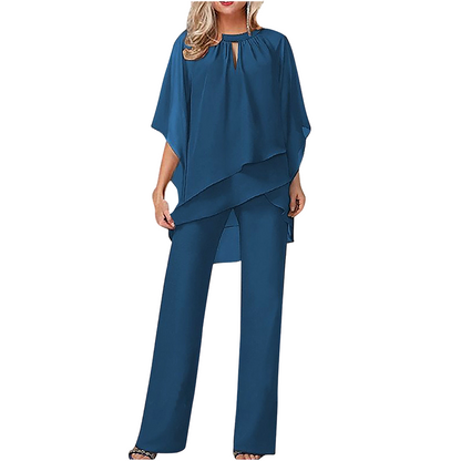 🔥Så lenge lageret rekker – 48 % rabatt!🎉Elegant todelt sett: bluse med asymmetrisk kant og vide bukser