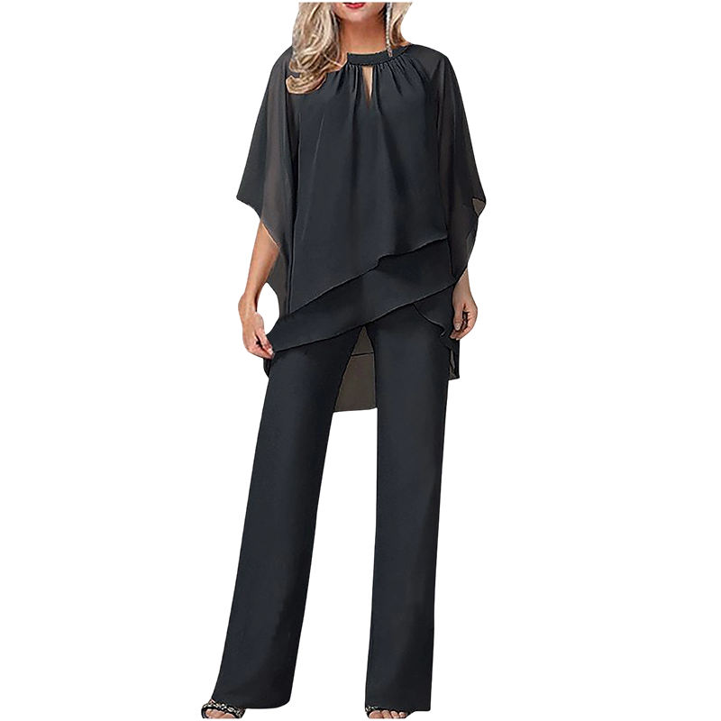 🔥Så lenge lageret rekker – 48 % rabatt!🎉Elegant todelt sett: bluse med asymmetrisk kant og vide bukser