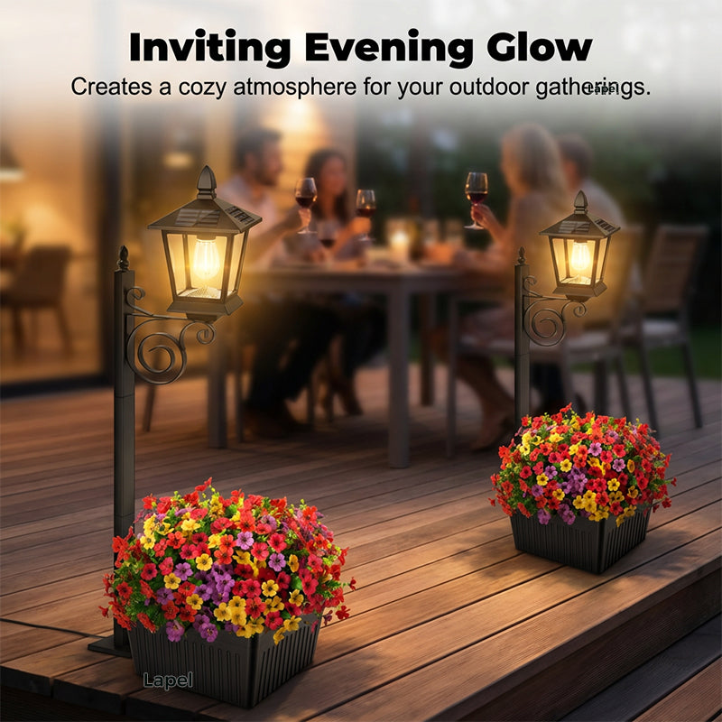 🌿🌞 2-i-1 solcellelampe med blomsterpotte – varmt hvitt lys, værbestandig for hage, terrasse og inngangsparti