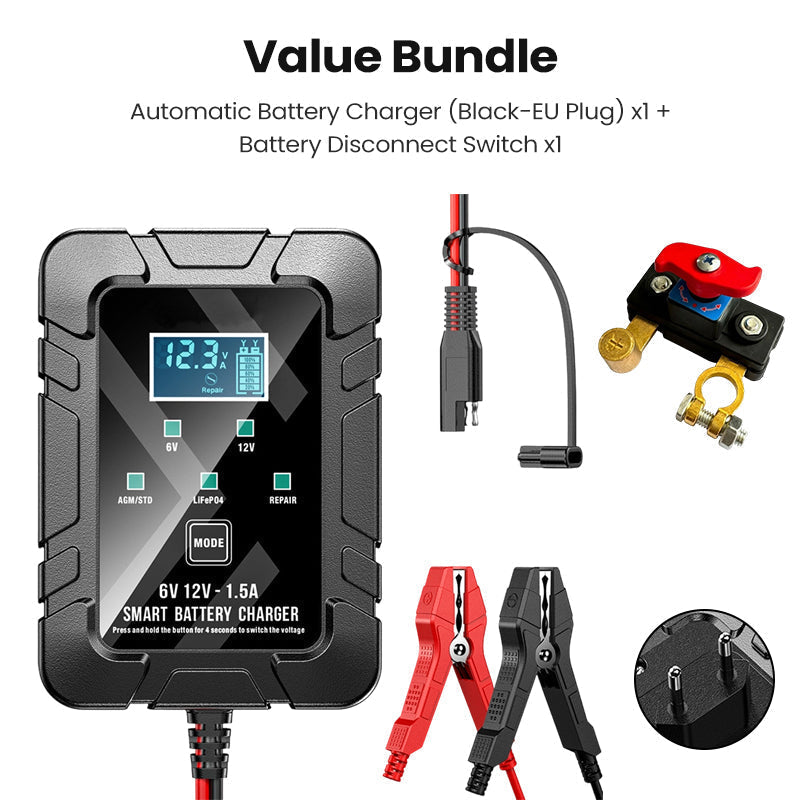 🔥Tidsbegrenset kampanje 48 % RABATT🔥1,5A 6V 12V automatisk batterilader