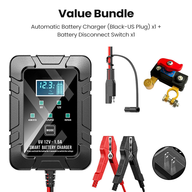 🔥Tidsbegrenset kampanje 48 % RABATT🔥1,5A 6V 12V automatisk batterilader