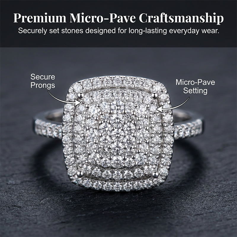 Brilliant Double Halo Square Ring for kvinner