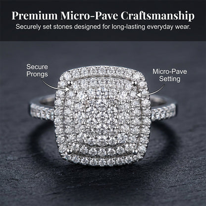 Brilliant Double Halo Square Ring for kvinner