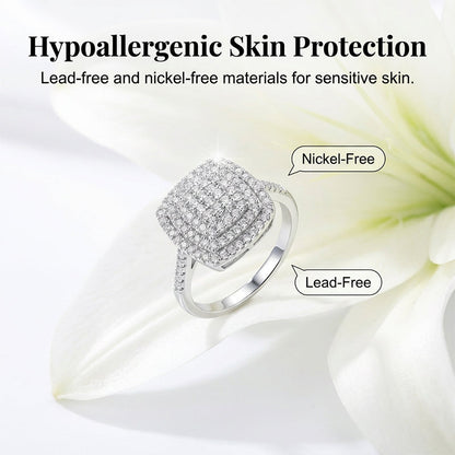 Brilliant Double Halo Square Ring for kvinner