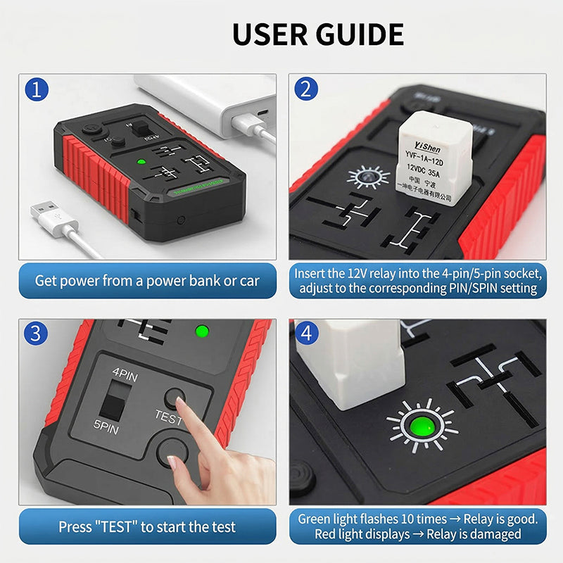🔥2026 Ny oppgradering og godt salg🔥USB-C bilrelétester for 4/5-pins reléer