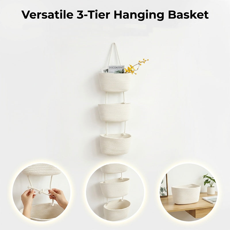 3-etasjes oppbevaringshylle til veggmontering