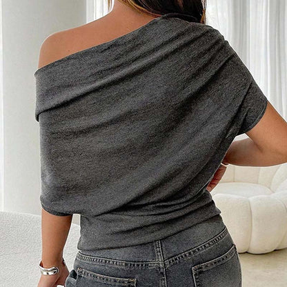 ⏳48 % rabatt i en begrenset periode⏰Asymmetrisk topp med avskårne skuldre og flaggermusermer for damer👚