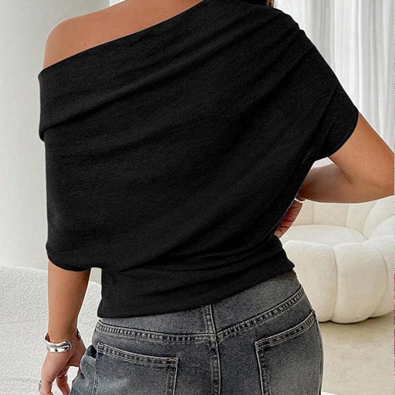 ⏳48 % rabatt i en begrenset periode⏰Asymmetrisk topp med avskårne skuldre og flaggermusermer for damer👚