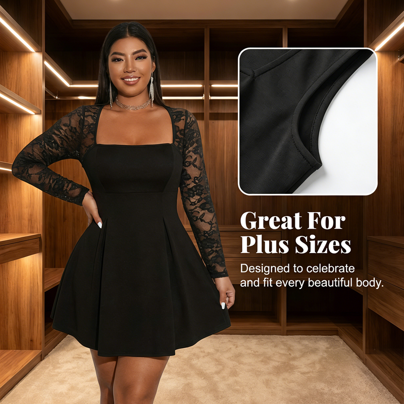 Plus Size A-formet minikjole med blondermer for kvinner