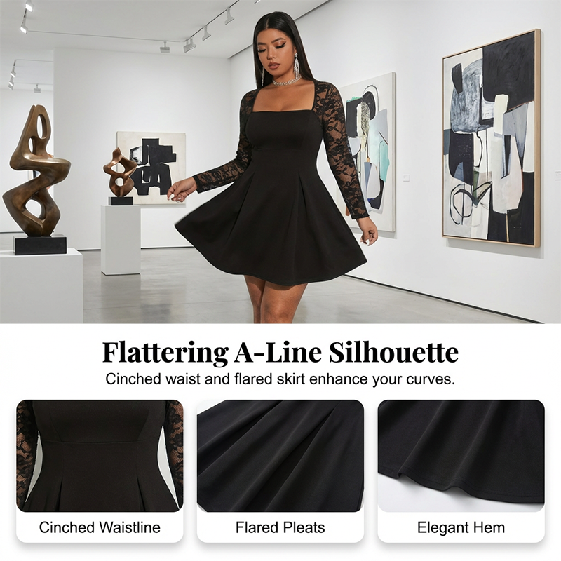 Plus Size A-formet minikjole med blondermer for kvinner