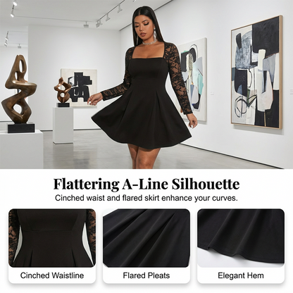 Plus Size A-formet minikjole med blondermer for kvinner