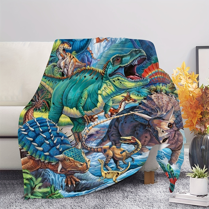 Flanellteppe med fargerikt dinosaurtrykk