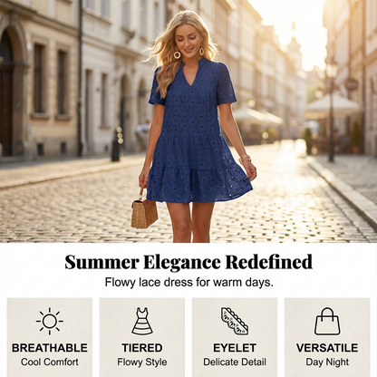 🎨 Tilgjengelig i ni farger! 🌞 Sommerkjole laget av ren bomull med elegant broderi med hullmønster | En kjole du vil bruke hele sommeren