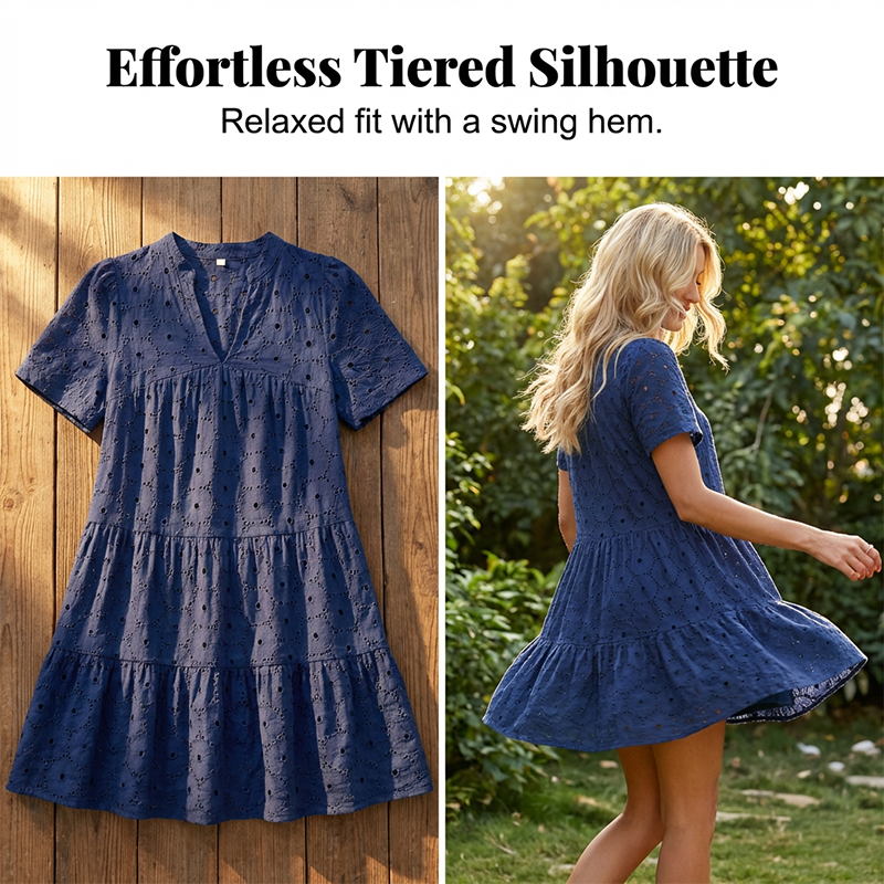 🎨 Tilgjengelig i ni farger! 🌞 Sommerkjole laget av ren bomull med elegant broderi med hullmønster | En kjole du vil bruke hele sommeren