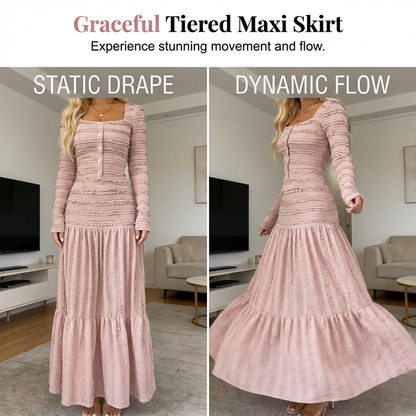 ✨ 48% RABATT NÅ! 👗 Maxikjole med firkantet hals – Smock-overdel, rysjekant og pustende stoff 🌸