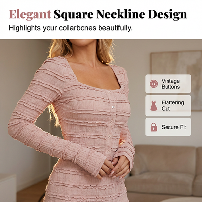 ✨ 48% RABATT NÅ! 👗 Maxikjole med firkantet hals – Smock-overdel, rysjekant og pustende stoff 🌸