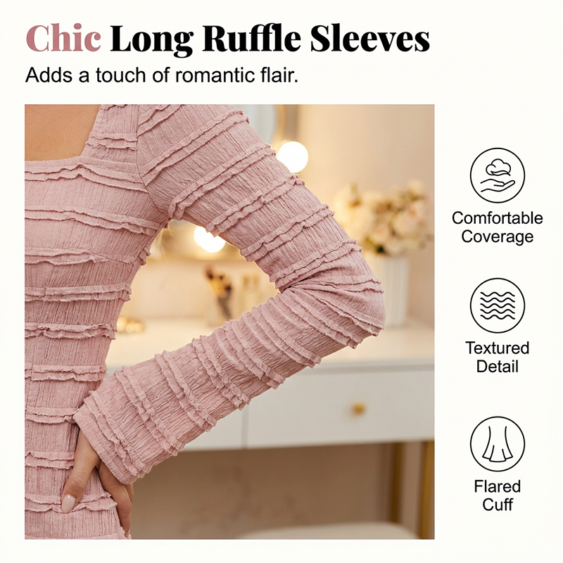 ✨ 48% RABATT NÅ! 👗 Maxikjole med firkantet hals – Smock-overdel, rysjekant og pustende stoff 🌸