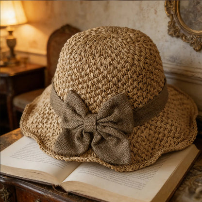 🧢 48 % RABATT NÅ! 🌞 Elegant vevd stråhatt med sløyfe – pustende, sammenleggbar og perfekt for strand og reiser 👒