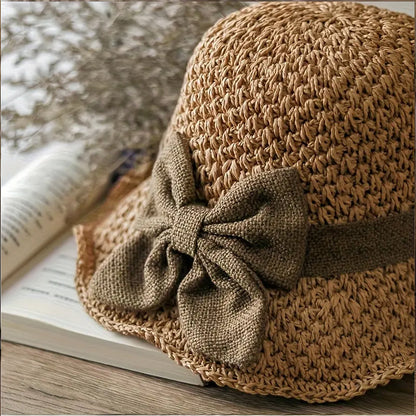 🧢 48 % RABATT NÅ! 🌞 Elegant vevd stråhatt med sløyfe – pustende, sammenleggbar og perfekt for strand og reiser 👒