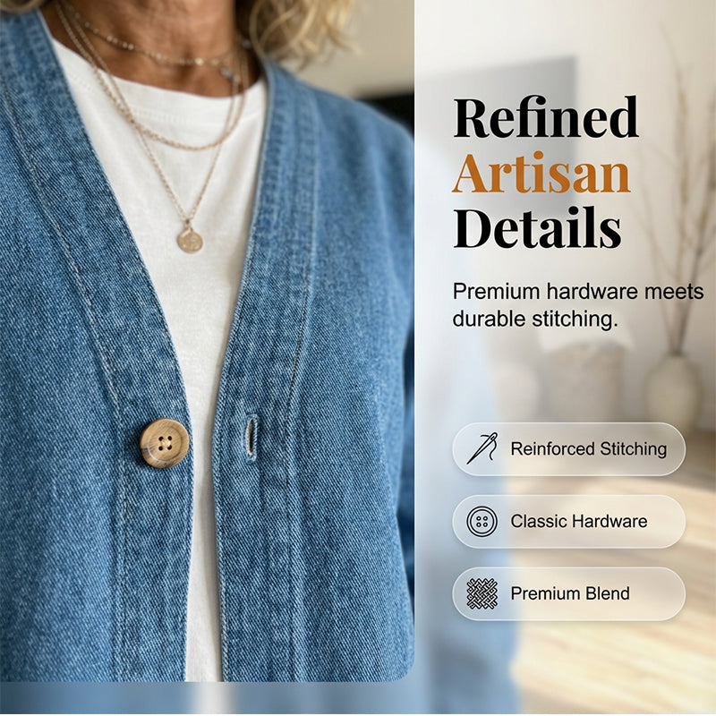🧥Ny ankomst 48 % RABATT!🍊Klassisk denimjakke med knapper foran til dame