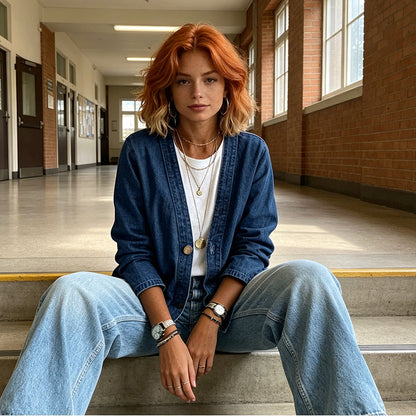 🧥Ny ankomst 48 % RABATT!🍊Klassisk denimjakke med knapper foran til dame