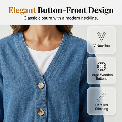 🧥Ny ankomst 48 % RABATT!🍊Klassisk denimjakke med knapper foran til dame