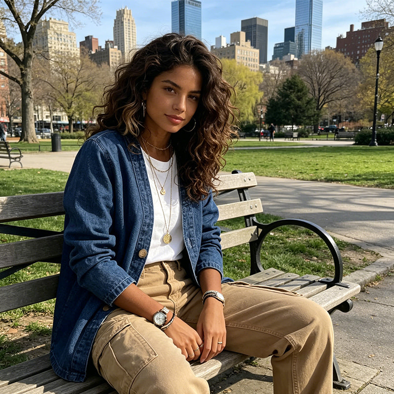 🧥Ny ankomst 48 % RABATT!🍊Klassisk denimjakke med knapper foran til dame